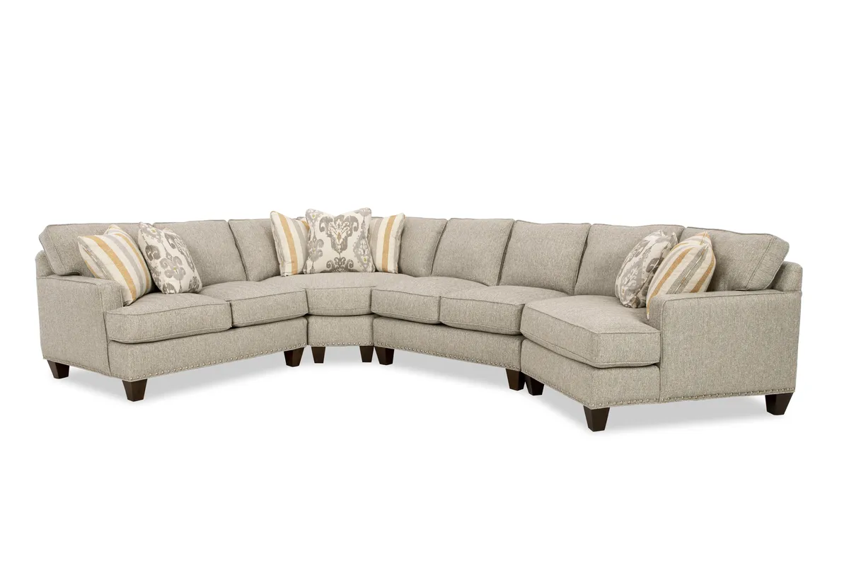 C94341-SECT sectional: Track Arm, Semi-Attached Boxed Back, Tapered Leg w/ Nails on Front & Sides, Welt / Piping