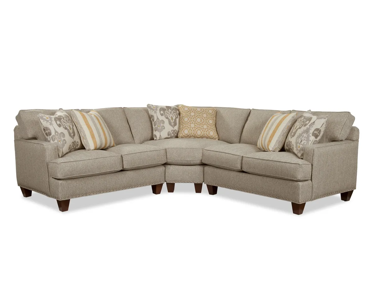 C94341-SECT sectional: Track Arm, Semi-Attached Boxed Back, Tapered Leg w/ Nails on Front & Sides, Welt / Piping